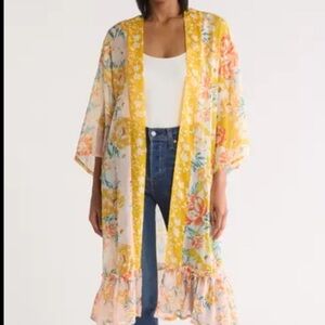 Vince Camuto Nordstrom Floral flowy Kimono sheer duster Ruffle cottagecore